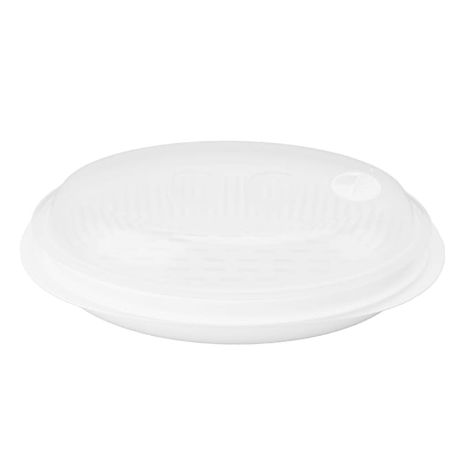 Groente Vis Stoomhouder PP Groot Formaat Multifunctionele Ovale Groente en Vis Stoomplaat L white