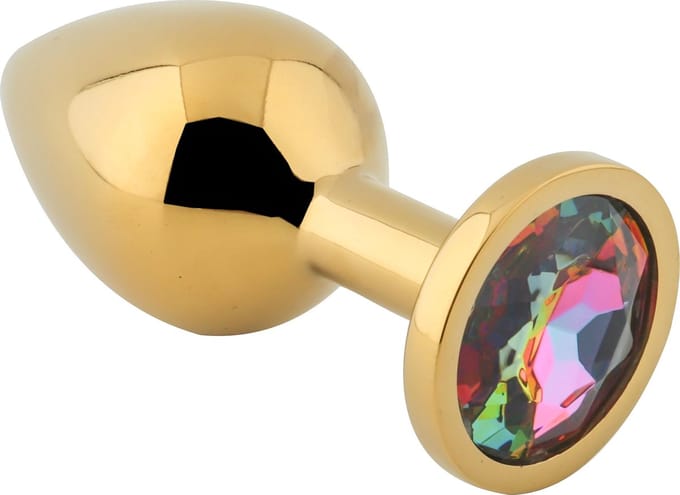 Banoch - Buttplug Aurora rainbow gold Medium - gouden Metalen buttplug - Diamant steen