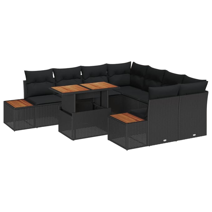 vidaXL - Tuinbank - Set - 9 - st - Zwart - poly - rattan