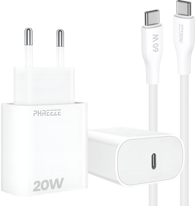 Phreeze 20w usb C adapter set - Oplader met usb C naar usb C kabel 1 meter - Wit