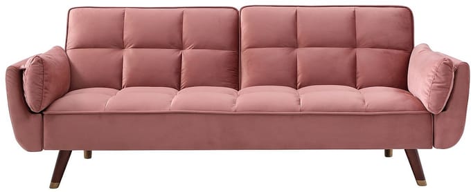 Vente-unique Driezitsslaapbank van roze velours GULCAN