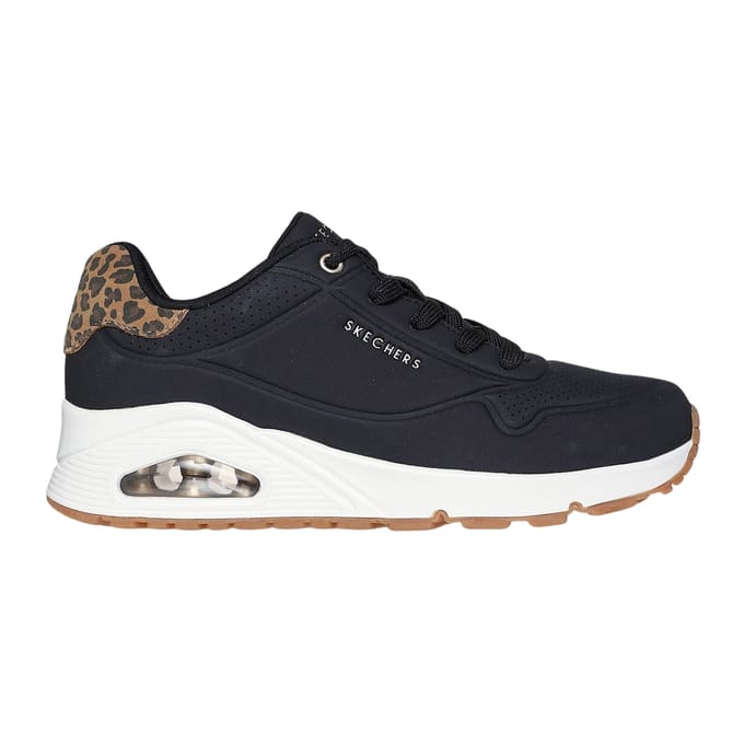 Skechers 177093/bkld Uno-jungle Nite Dames Sneakers Zwart Durabuck/leopard Gedrukt