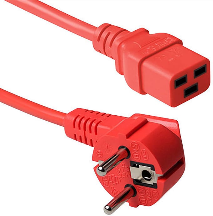 ACT Netsnoer Schuko CEE 7/7 male (haaks) - C19 IEC 60320 rood 1,2 m AK5168