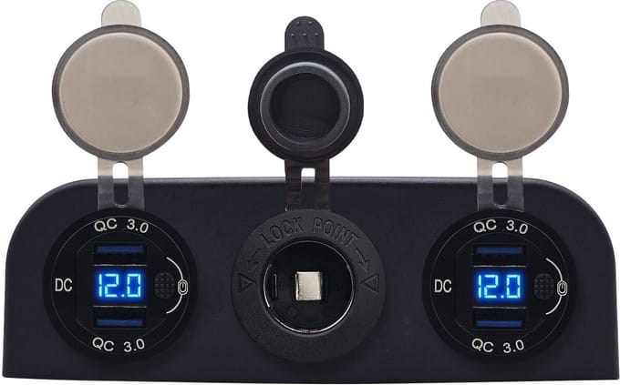 ProRide 12V USB Autolader 2 Poorten - QC3.0 - Voltmeter en 12V/24V Sigarettenplug - Drievoudig opbouw