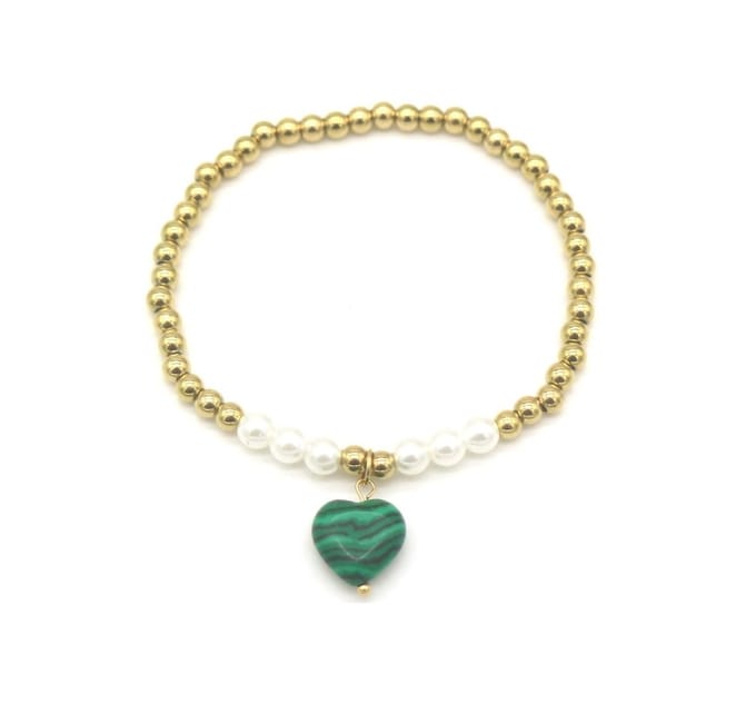 Armband - Elastisch - RVS - Goudkleurig - Hart Steen - Groen – valentijn – cadeau