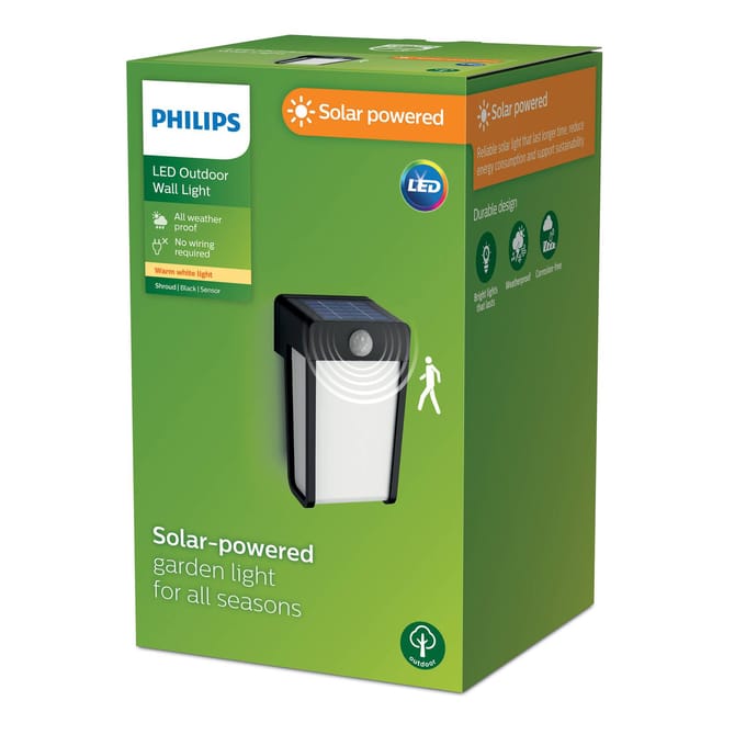 Philips LED-wandlamp op zonne-energie Shroud, zwart/opaal, sensor