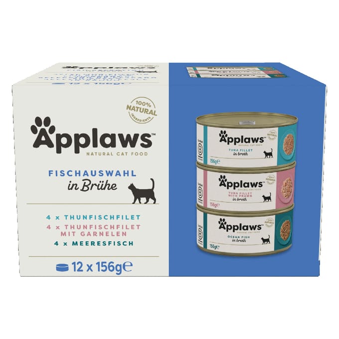 24x156g Probeermix Vis in Bouillon Applaws Kattenvoer