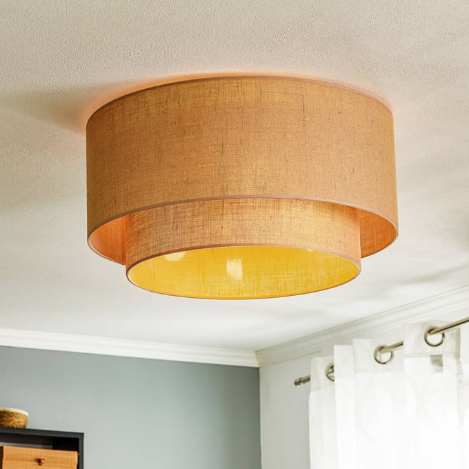 Euluna - plafondlamp - 3lichts - Jute - H: 32 cm - E27 - natuurlijk bruin
