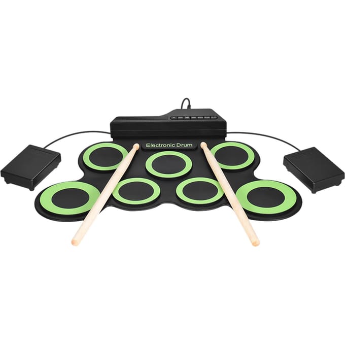 Kit de batterie enroulable électronique numérique Portable de taille compacte 7 tampons de batterie en silicone alimentés par USB avec vert