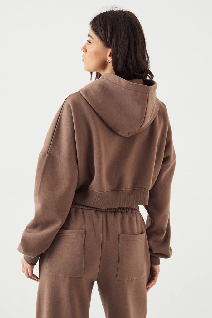 Dames DSGN Studio Boxy Crop Ritshoodie | Mocha | Maat: 3XL