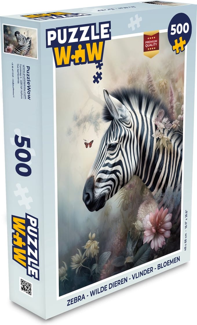 Puzzel Zebra - Wilde dieren - Vlinder - Bloemen - Legpuzzel - Puzzel 500 stukjes