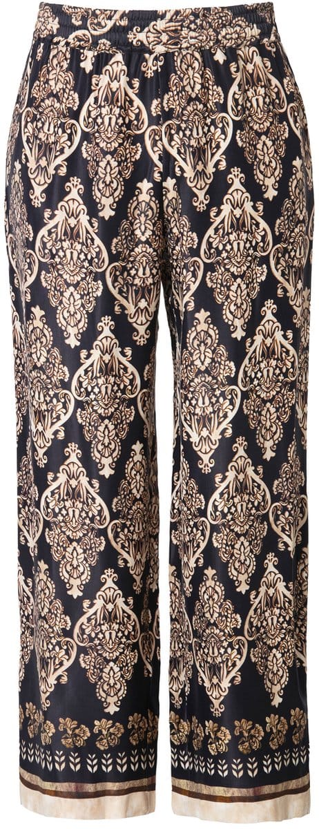 Ulla Popken - Dames - Satijnen broek wijde rechte pijpen elastische tailleband - Zwart - Maat 54+
