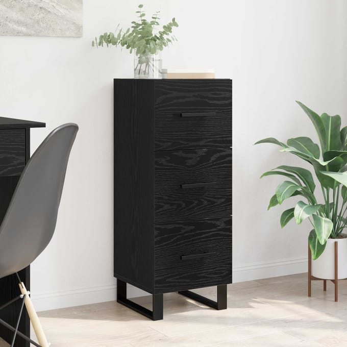 vidaXL - Dressoir - met - lade - Zwart - Eiken - 34,5 - x - 34 - x - 90 - cm