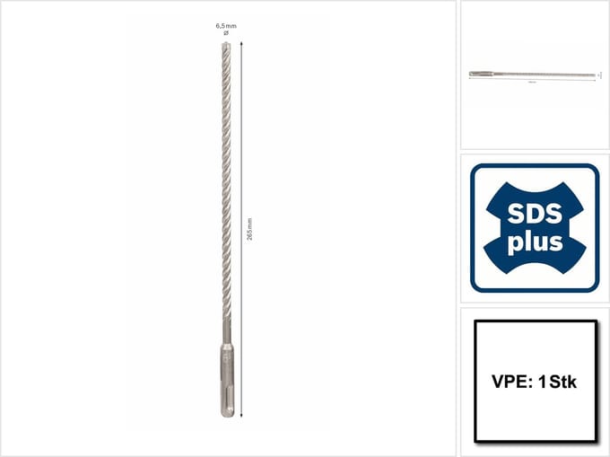 Bosch 2608576125 SDS-Plus Hamerboor Plus 7x - 4-snijder - 6,5 x 200 x 265mm - Carbide