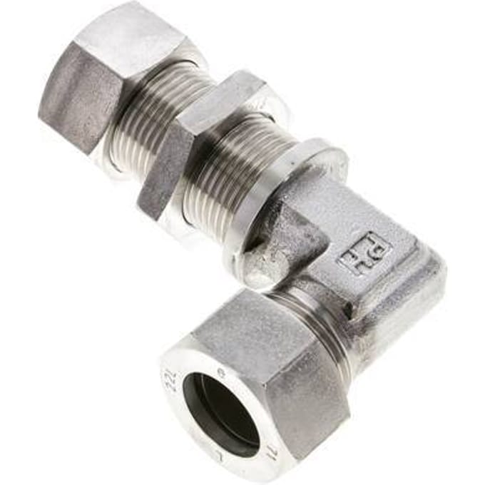 22L RVS L-Vorm Snijringkoppeling Schotdoorvoer 160bar ISO 8434-1