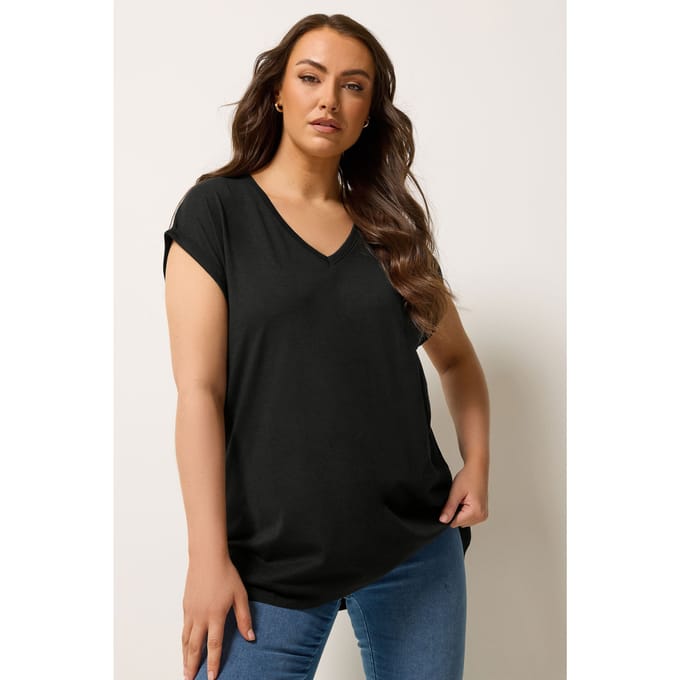 Yours Zwarte Basic Tshirt Met Vhals Size 42