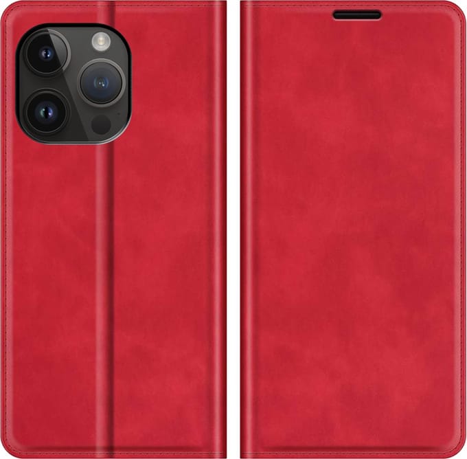 Just in Case hoesje geschikt voor iPhone 14 Pro Max - Hoesje met Pasjeshouder - Luxe Book Case - Rood