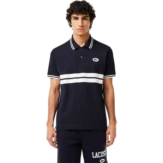 Lacoste Heren Gestreept Premium Katoenen Poloshirt (Zwart)
