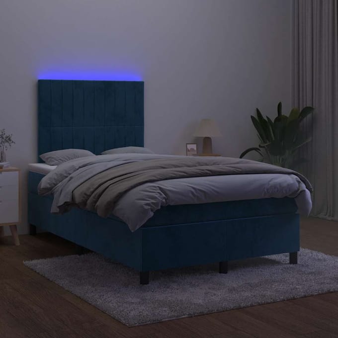vidaXL - Boxspring - met - matras - en - LED - fluweel - donkerblauw - 120x190 - cm