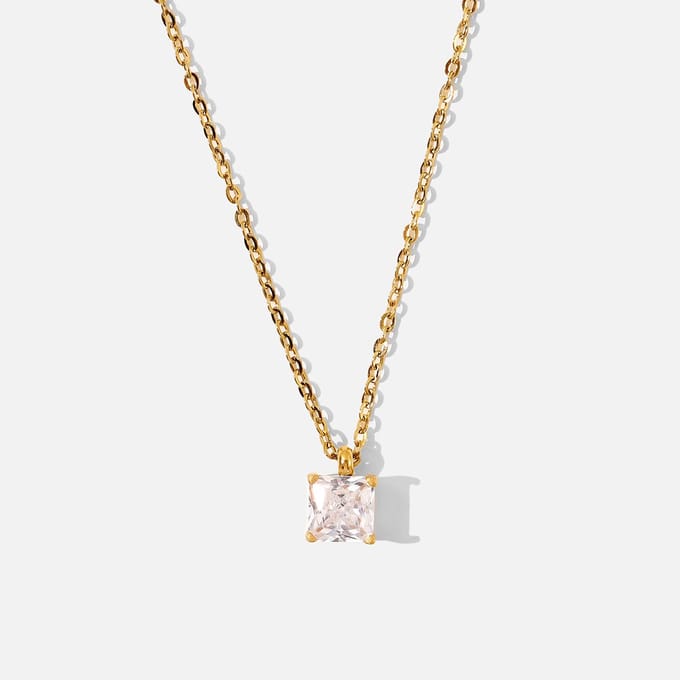 Dames Ketting met Vierkante Steen – Goudkleurig RVS – Verstelbaar 41+5 cm