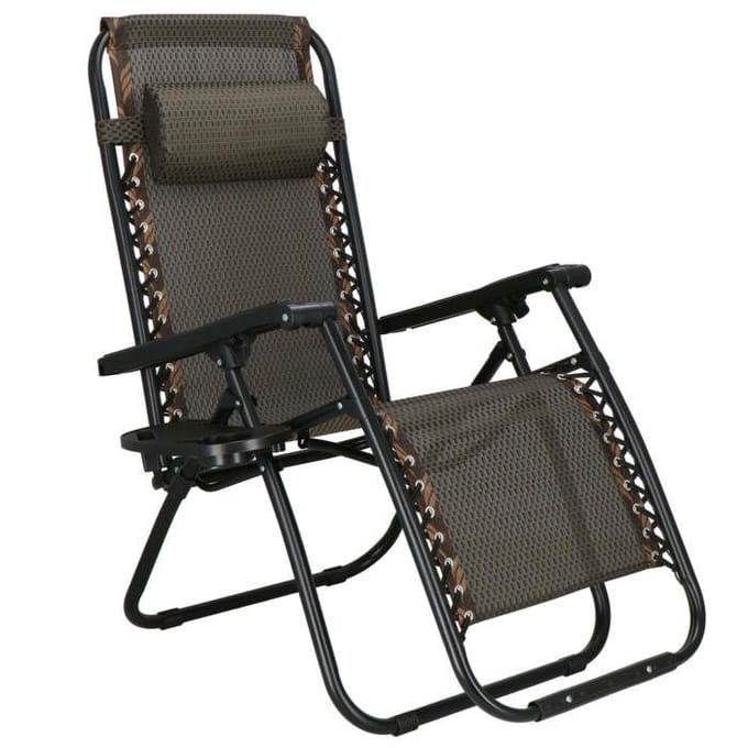 Springos Tuinstoel | Ligstoel | Opvouwbaar | Verstelbaar | Ergonomische hoofdsteun | Bruin / Zwart