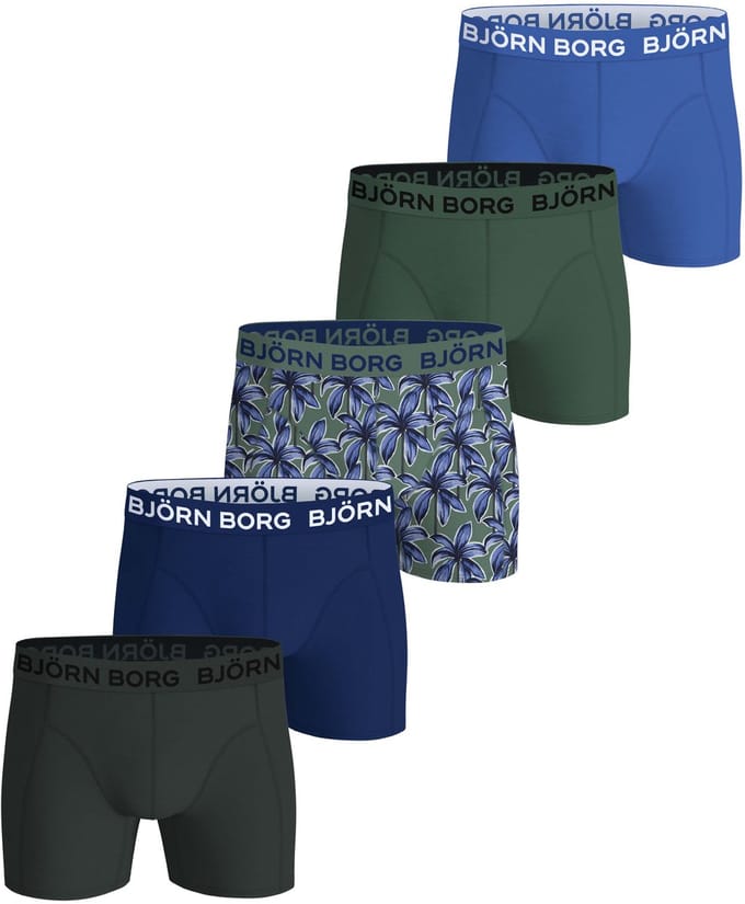 Björn Borg jongens cotton stretch 5P boxers basic flowers blauw & groen