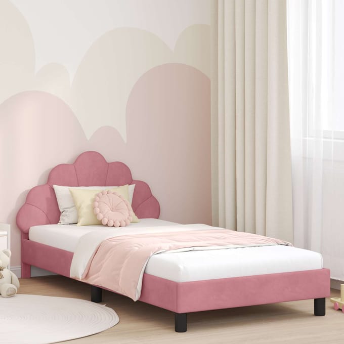 vidaXL - Kinderen - bedframe - met - hoofdboard - Roze - 80 - x - 200 - cm - Fluweel