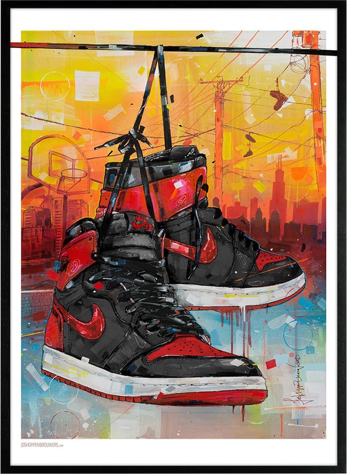 Sneaker print powerlines banned bred 51x71 cm *ingelijst & gesigneerd