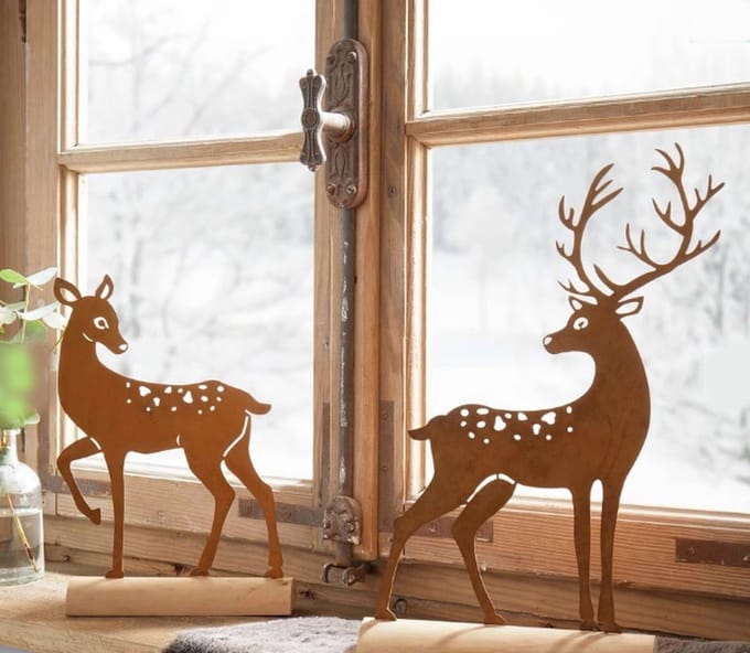 Cosy Creations Set van 2 herten metaaldecoratie op voet