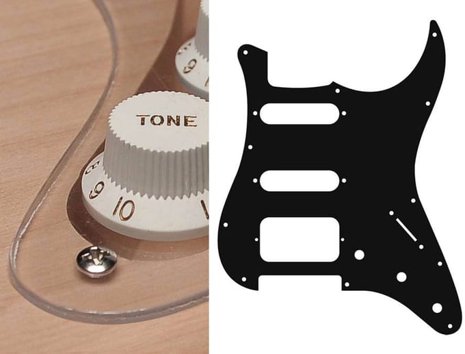 Boston ST-123-TR pickguard, Stallion, SSH, 3 pot holes, 3-5 switch, 1 ply, transparent