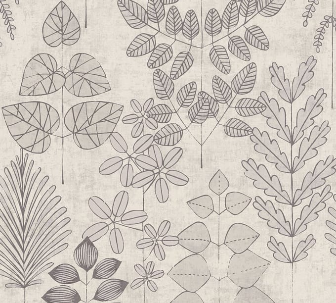 PLANTEN & BLADEREN BEHANG | Retro - Beige Crème Grijs - A.S. Création Nordic Feeling