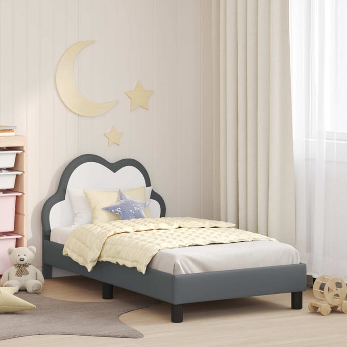 vidaXL - Kinderen - bedframe - met - hoofdboard - Lichtgrijs - 80 - x - 160 - cm - PU