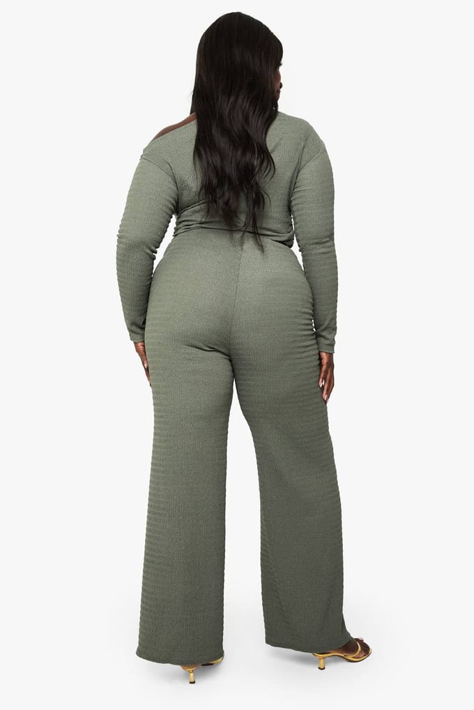 boohoo Dames Plus Broek met Strikceintuur | Khaki | Maat: 28