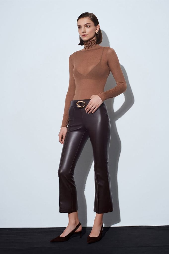 Hooggewaist Faux Lederen Flared Leggings