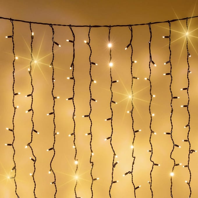 Lichtgordijn koppelbaar zwart | 12 meter 1800 LEDs | 2200K extra warm wit met twinkel | rubber