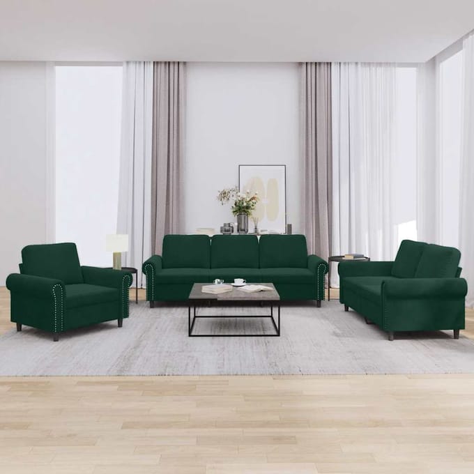 vidaXL - 3-delige - Loungeset - met - kussens - fluweel - donkergroen