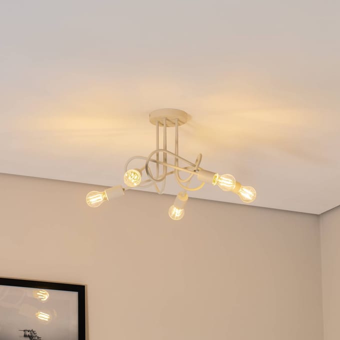 HELAM Oxford plafondlamp, zand, Ø 47 cm, metaal, 5-lamps, E27