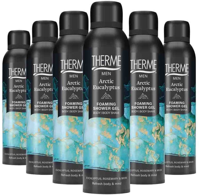THERME Men Arctic Eucalyptus Foaming Shower Gel - 6 x 200 ml - Voordeelverpakking