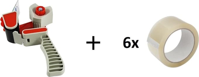 Taperoller / Tape dispenser + 6 rollen verpakkingstape