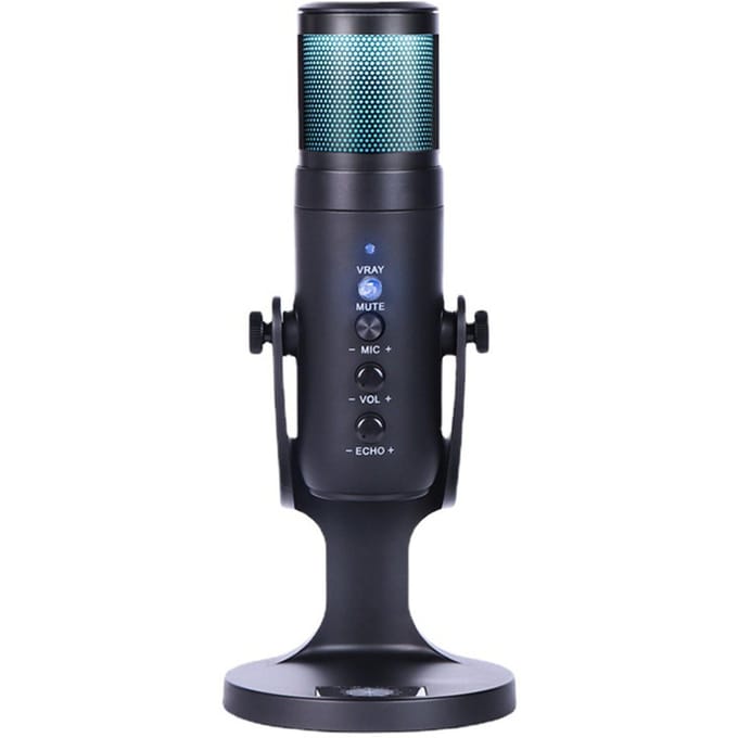 Microphone à condensateur USB, Microphone de table et de bureau, RGB, avec support, pour ordinateur, PC, Plug & Play noir