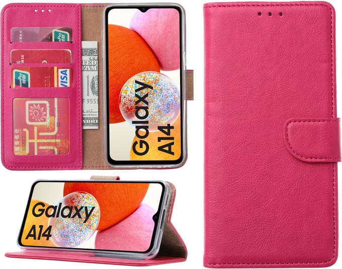 Samsung Galaxy A14 hoesje - Bookcase met pasjeshouder - Roze