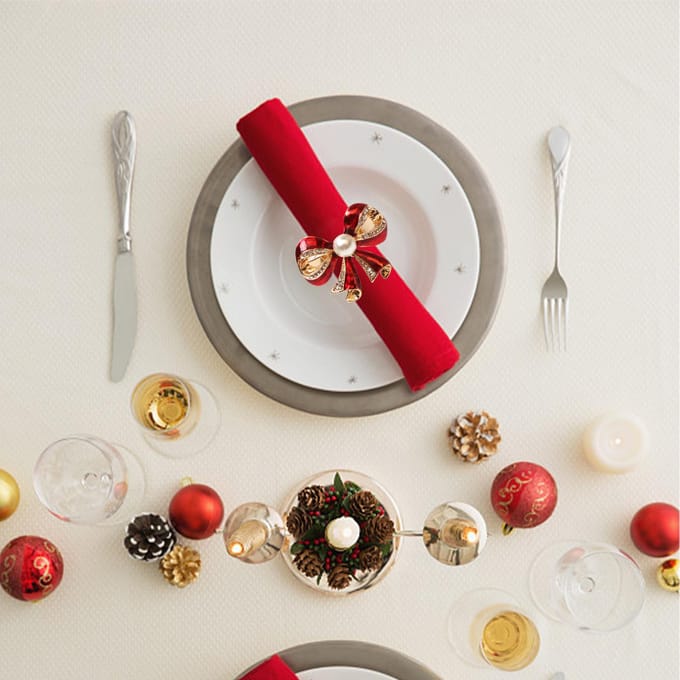 Ronds de serviette nœud de Noël Nœud de Noël Porte-serviettes pour la décoration de table brown