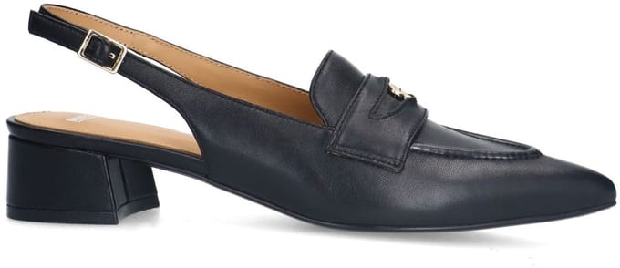 Manfield - Dames - Zwarte leren slingbacks - Maat 38