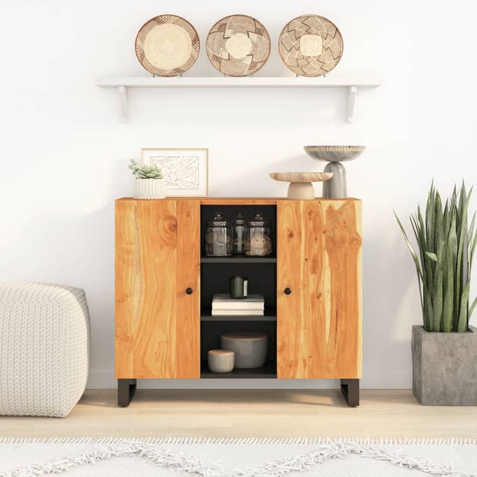 vidaXL - Dressoir - met - 2 - deuren - 90x33x75 - cm - massief - acaciahout
