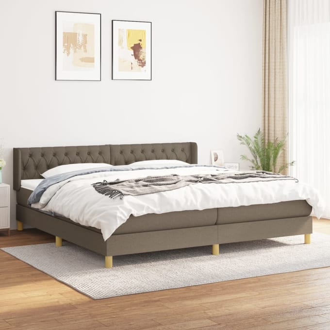 vidaXL - Boxspring - met - matras - stof - taupe - 200x200 - cm
