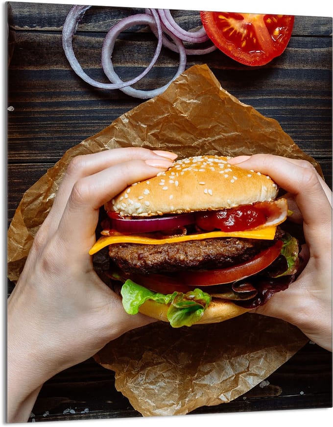 TMK ArtDeko - Glas Snijplank - 40x52 cm - Hamburger - Sappigheid