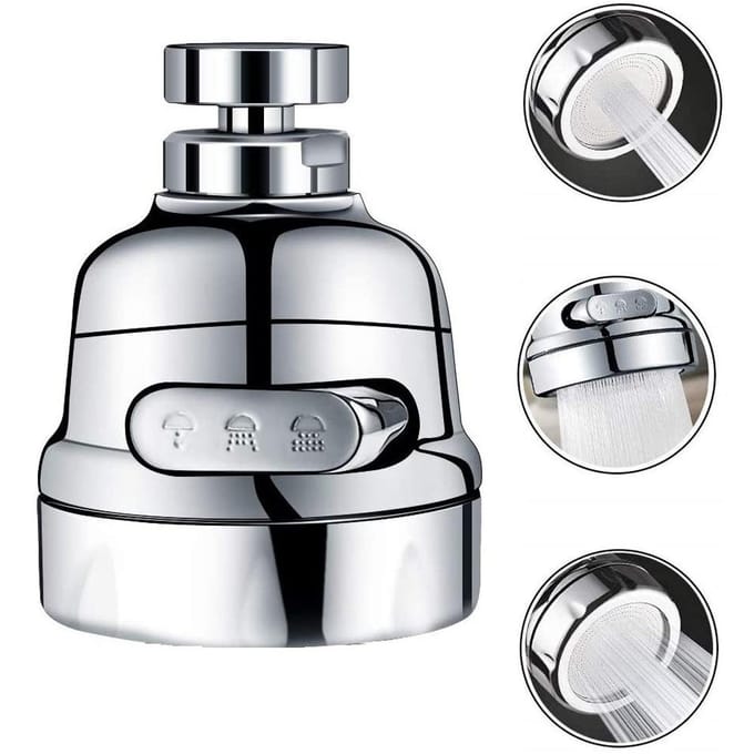 Keukenkraanbeluchter Verstelbare 3-standensproeier Filter Diffuser Waterbesparende sproeikop Badkraanconnector zilver