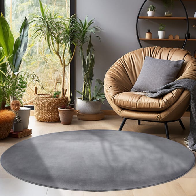 Sky Soft Uni Basic - Rond Vloerkleed - Laagpolig - Effen Kleur - Grijs - Woonkamer Tapijt- 200 CM Ø