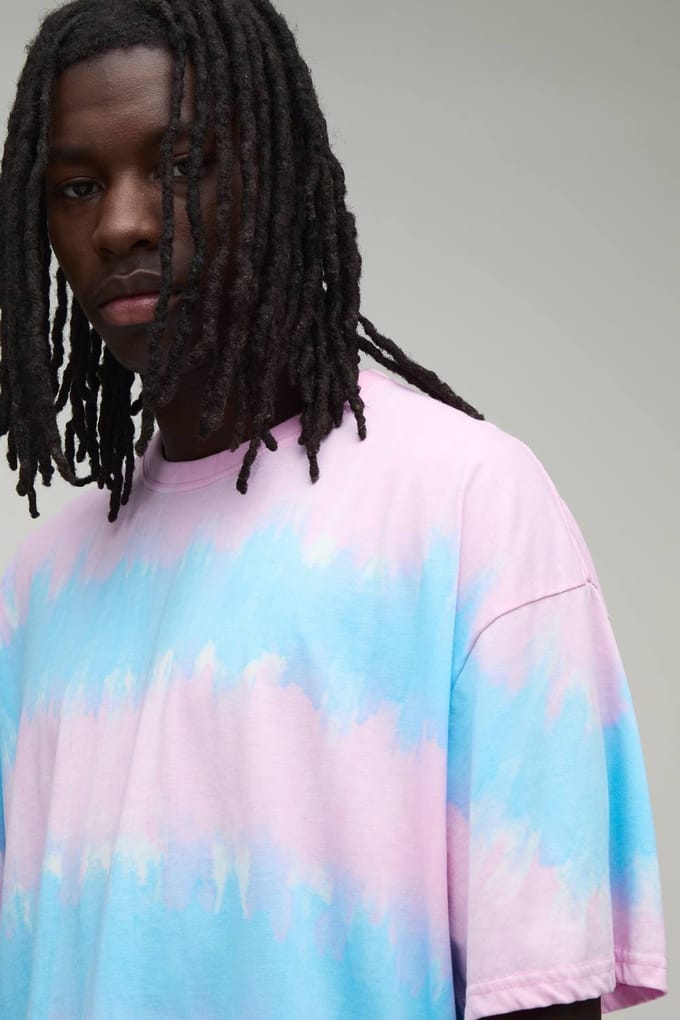 Oversized Gestreept Tie Dye T-shirt | Pink | Size Medium