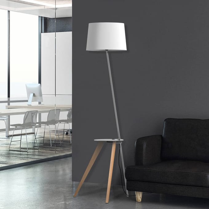 Aluminor Trio vloerlamp met legbord en USB